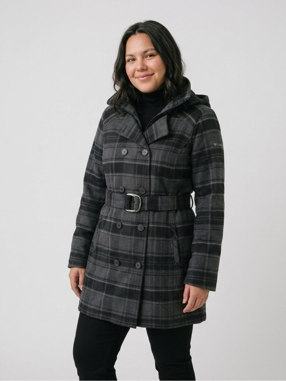 Columbia Black/Grey Polyester Rayon Overcoat | Ideal for All Seasons Omni-Shield